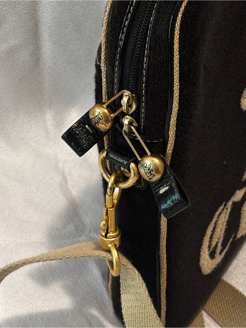 Vintage Juicy Couture Black Laptop Crossbody Bag with Tan Trim